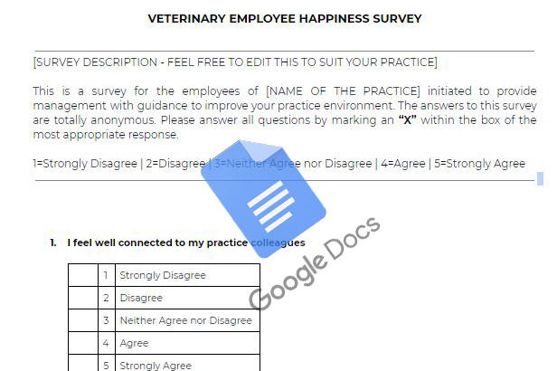Veterinary Employee Happiness Survey Template-Docs