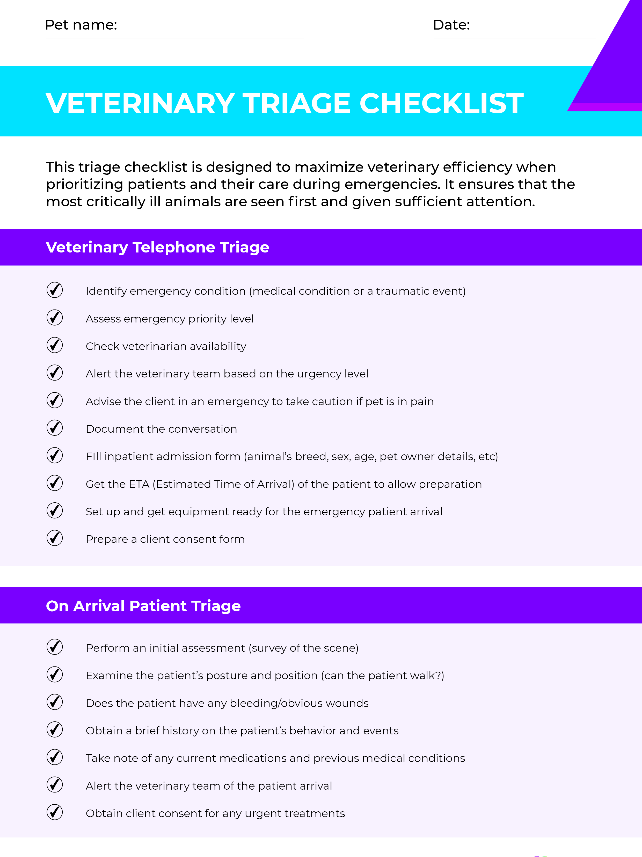 Veterinary Triage Checklist - Vetstoria