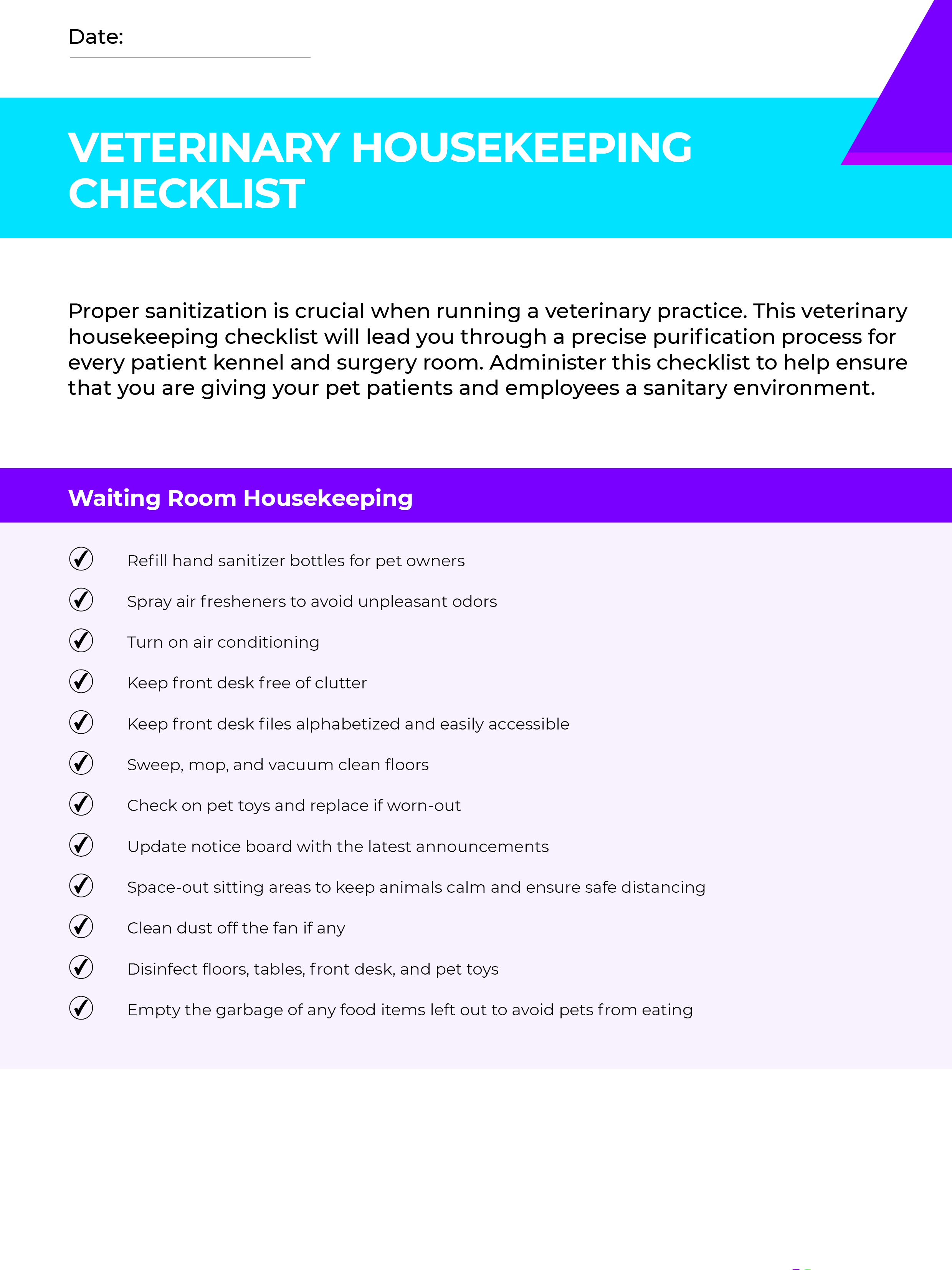 Veterinary Housekeeping Checklist - Vetstoria