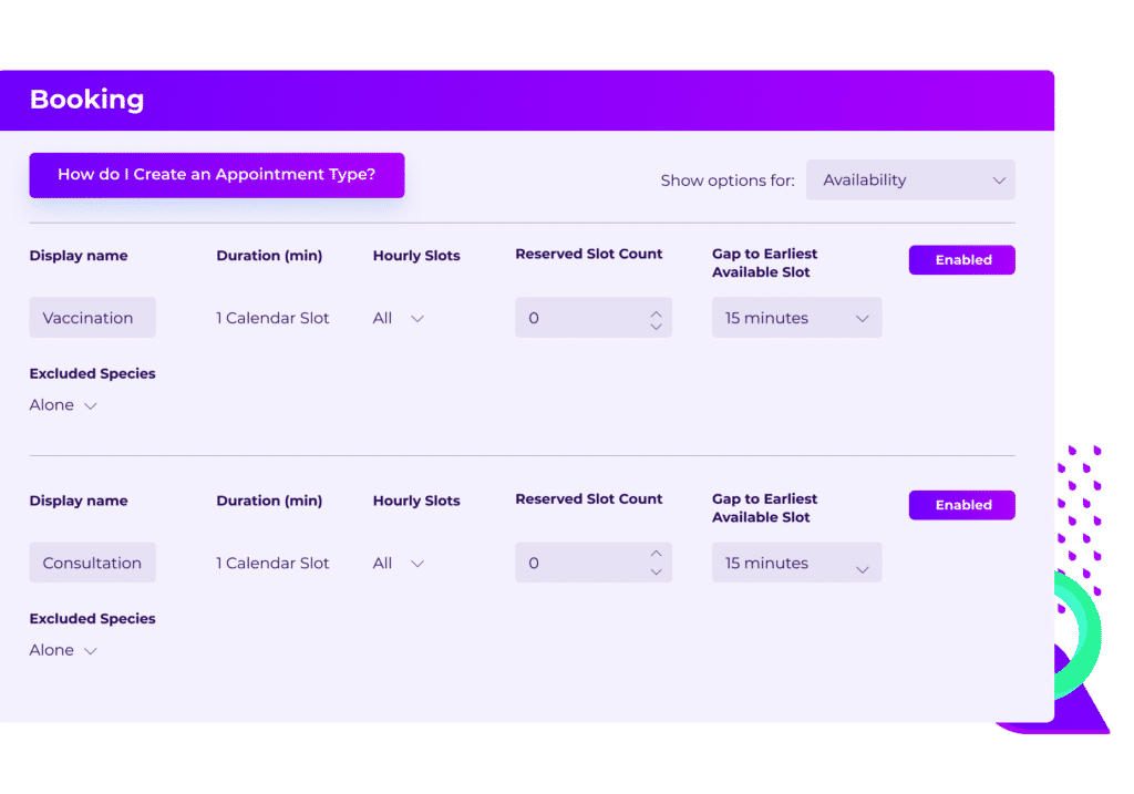 Disable specific appointment types with Vetstoria's appointment scheduling software