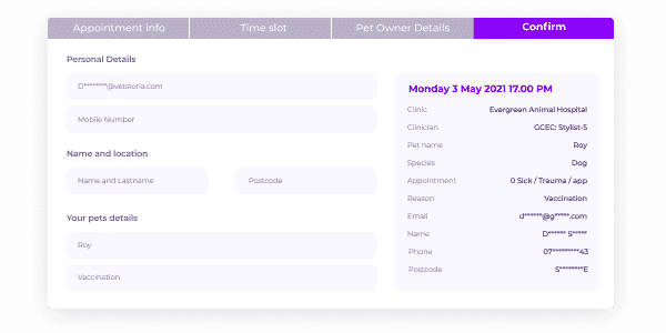 Masking pet owner’s details in for increased security for secured appointment scheduling