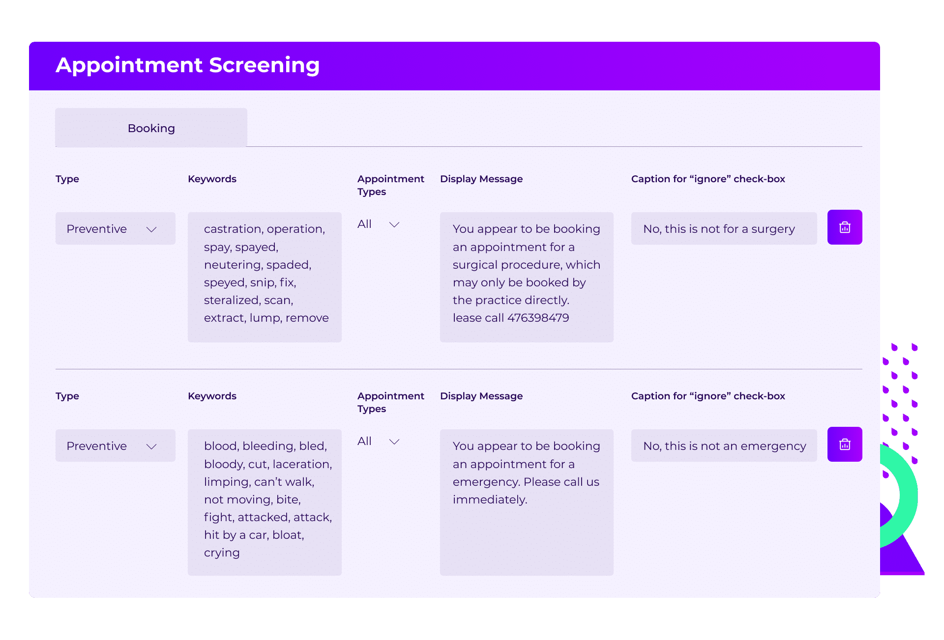 Appointment screening