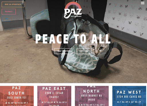 PAZ veterinary website home page