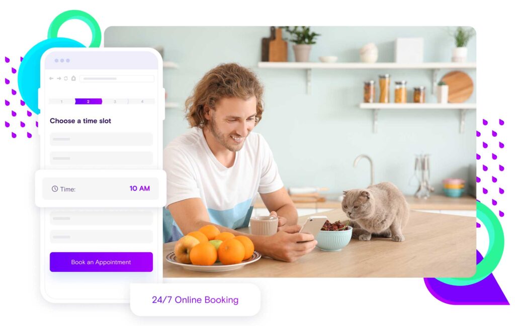 A pet owner using Vetstoria's real-time online booking platform for vets