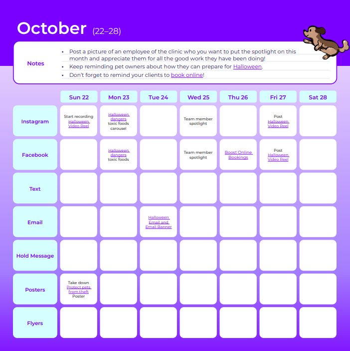 October calendar: Week 4