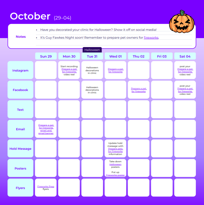 October calendar: Week 5