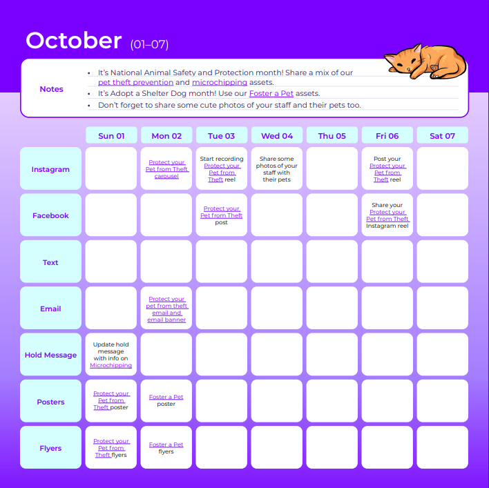 October calendar: Week 1