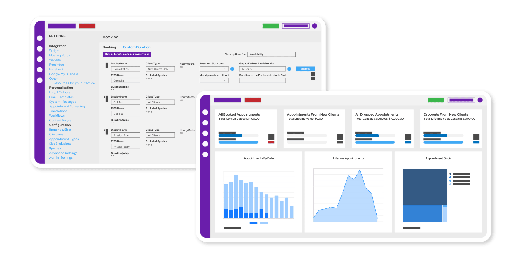 Vetstoria Booking - Dashboard + Preferences