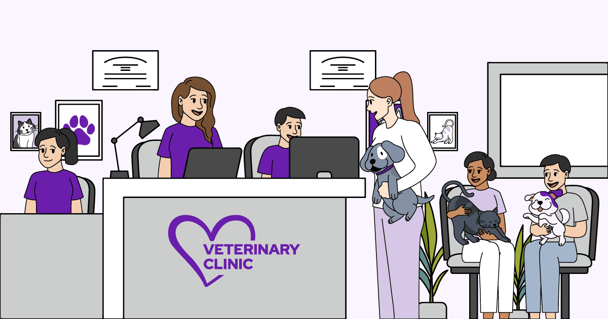 Front Desk and Patients Vetstoria illustration