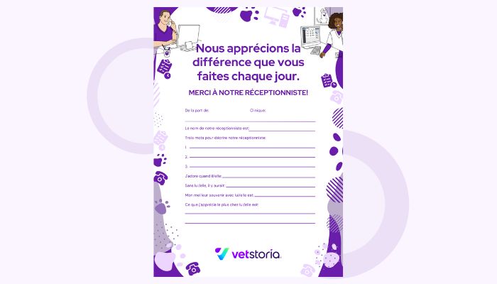 appreciation card For Veterinary receptionists french