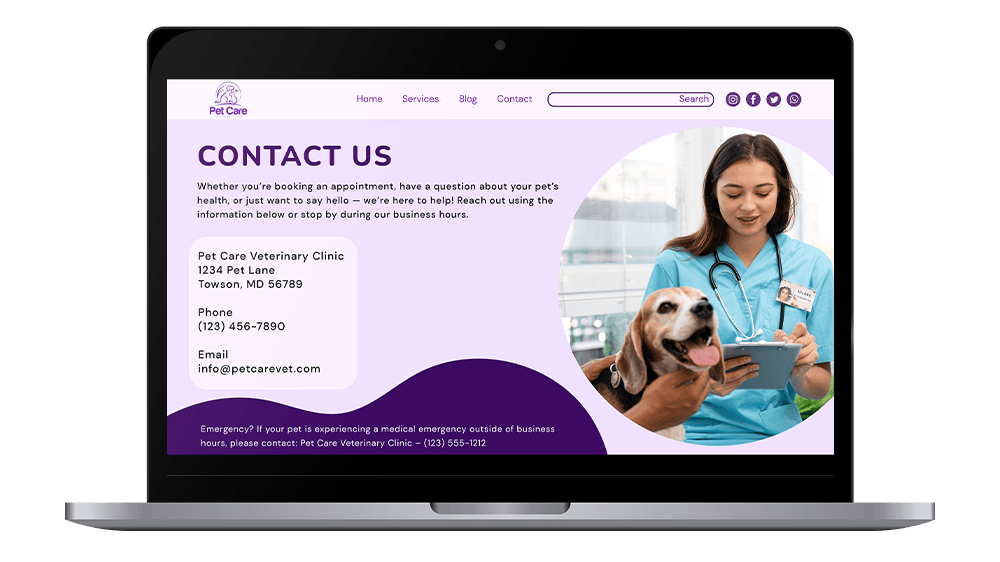 Vetstoria Websites - contact us page mockup