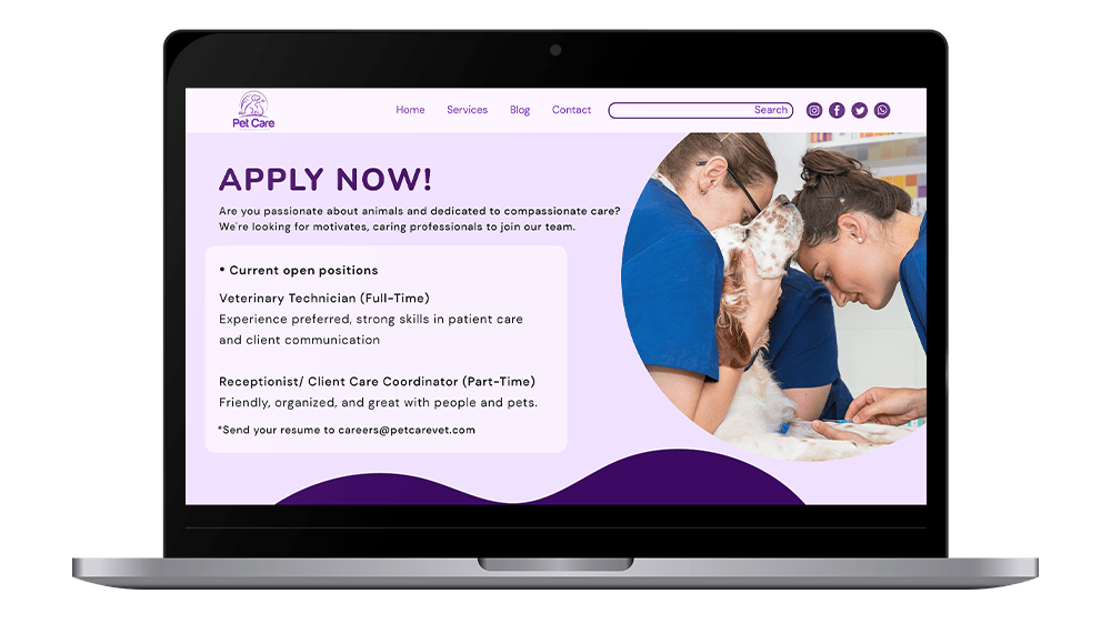 Vetstoria Websites - job apply mockup
