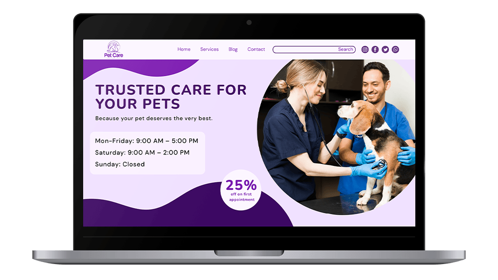 Vetstoria Websites - schedule page mockup