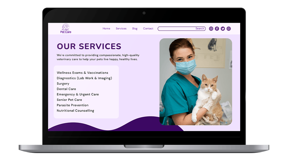 Vetstoria Websites - services page mockup