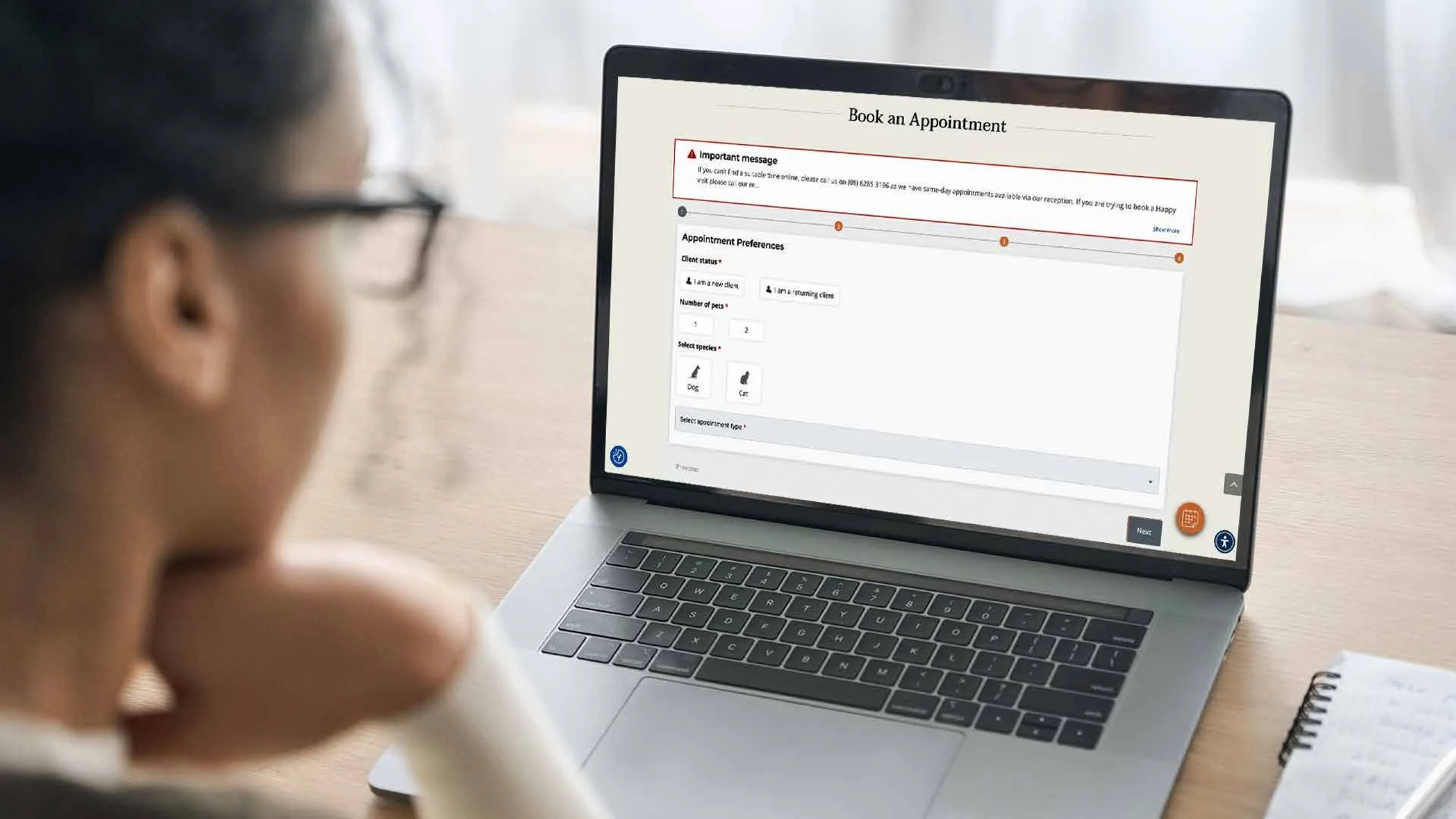 Demonstration of Vetstoria online booking and websites group demo