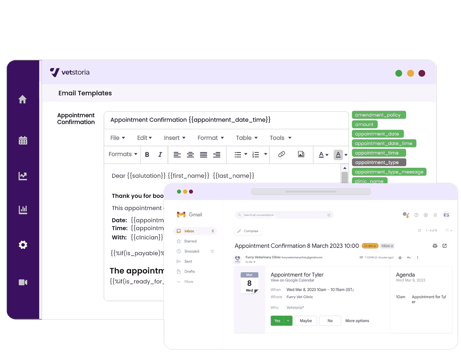 Vetstoria online booking customisations - reminders and confirmation emails