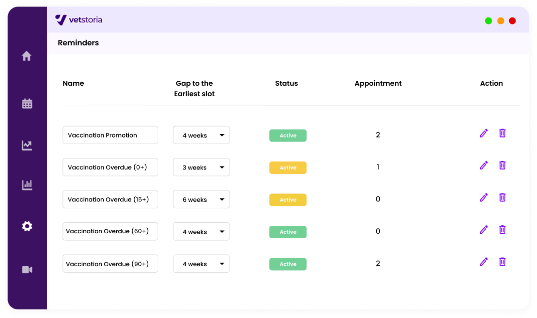 Vetstoria Online Booking - Vaccination reminders