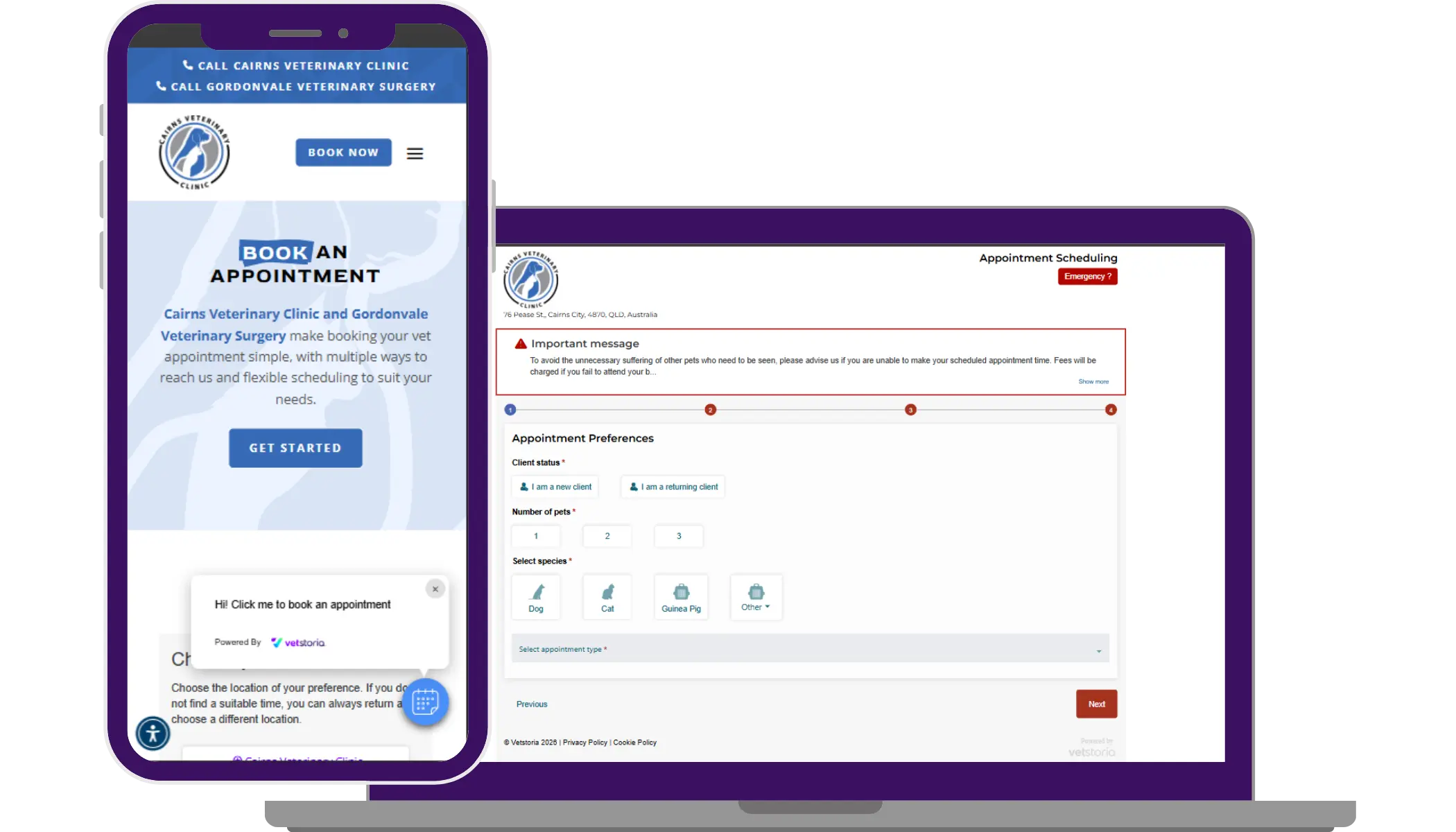 Cairns Veterinary Clinic case study for Vetstoria online booking and websites 4