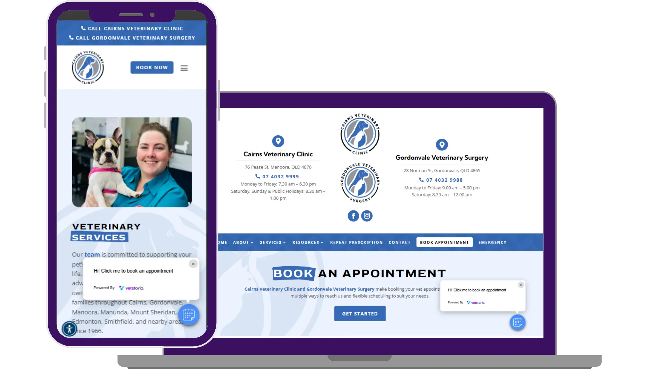 Cairns Veterinary Clinic website - case study for Vetstoria Online booking and websites