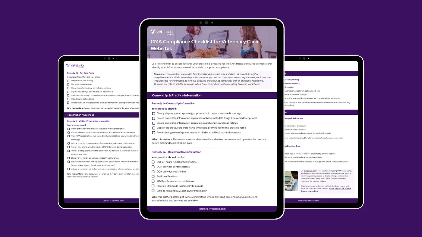 The Downloadable CMA Compliance Checklist for Veterinary Websites by Vetstoria